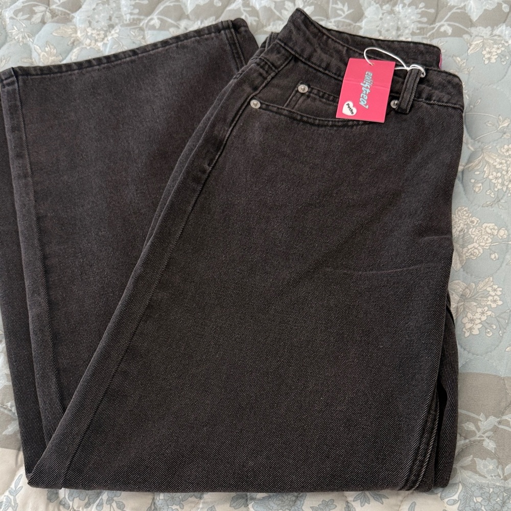 Edikted black washed wide leg jeans size small